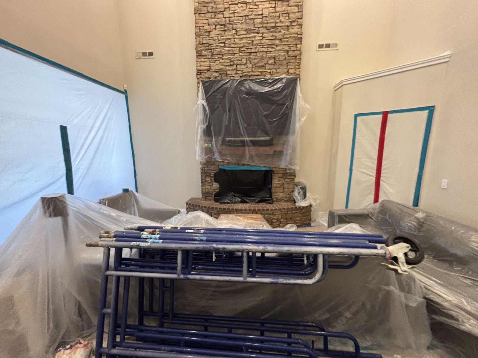 Large interior fully masked and contained for water damage restoration in Northwest Arkansas