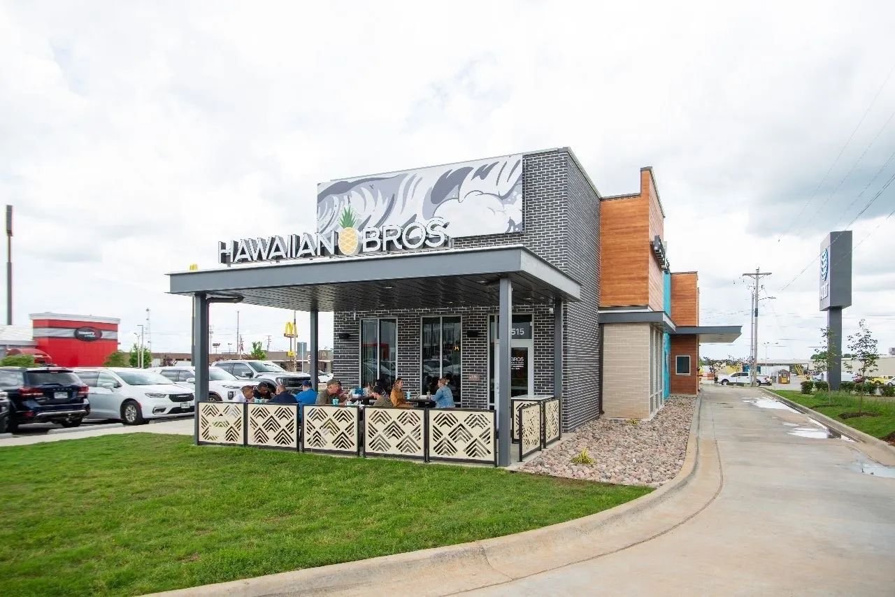 Restaurant exterior and patio completed as a tenant buildout by Surfco in Northwest Arkansas