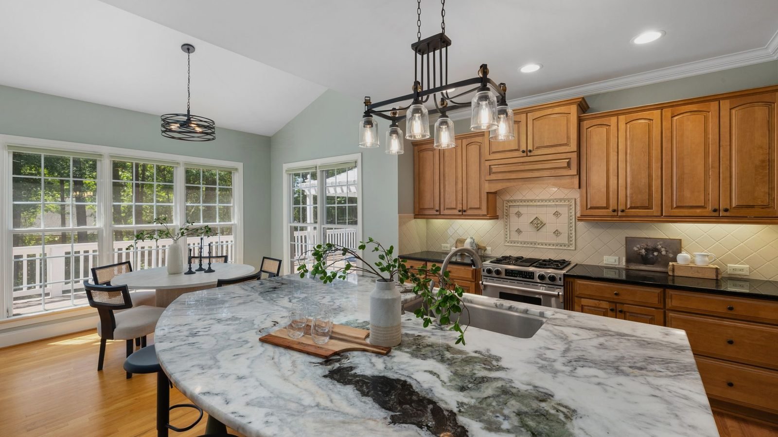 Renovated kitchen with new cabinetry and countertops in a Northwest Arkansas home